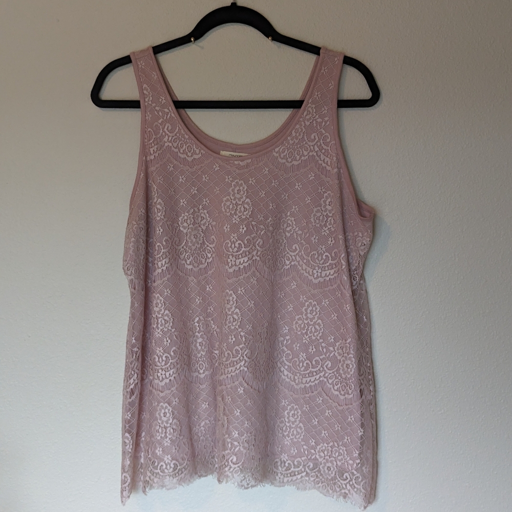 Maurices Sleeveless Pink Top with Lace Overlay Size L